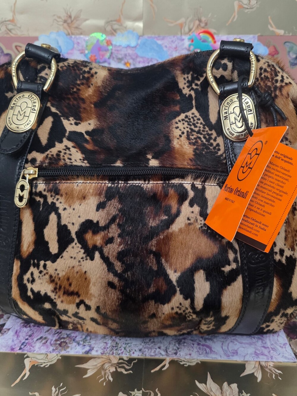 Marino Orlandi Leopard-Print Faux Fur Satchel in Brown